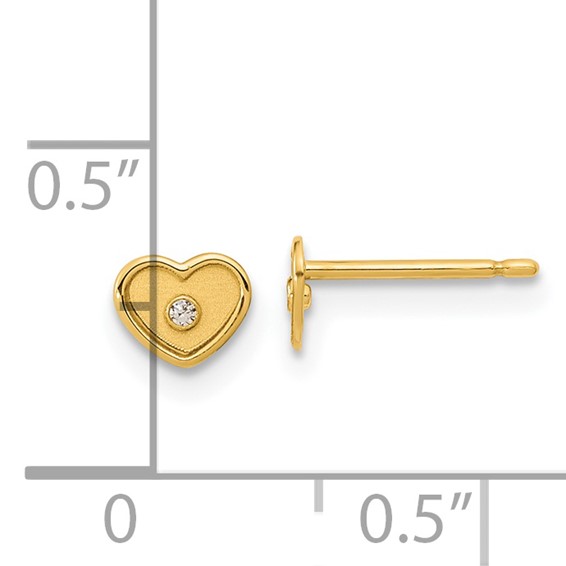 14K Madi K Polished and Brushed CZ 4.5mm Heart Childrens Post Earrings