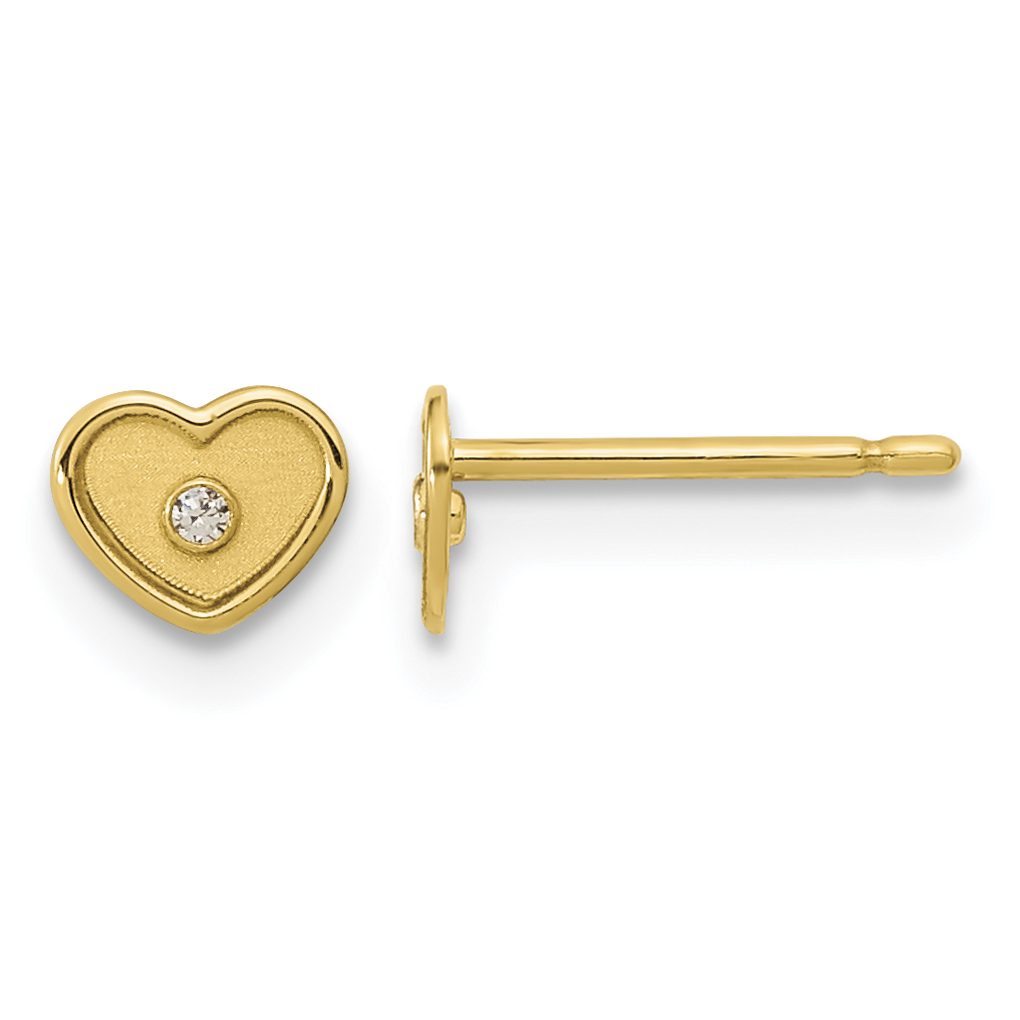 14K Madi K Polished & Brushed CZ Heart Post Earrings (GK1124)