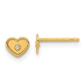 14K Madi K Polished and Brushed CZ 4.5mm Heart Childrens Post Earrings