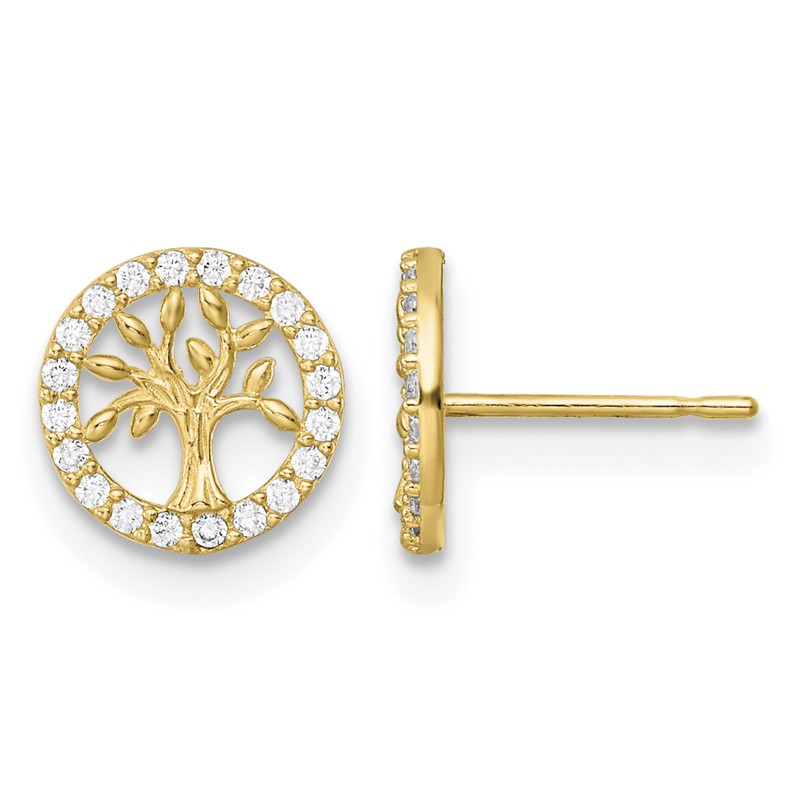 14K Madi K Polished White CZ Tree of Life Post Earrings (GK1126)