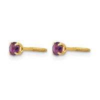 14K Yellow Gold Madi K 3mm Round Amethyst Birthstone Screwback Post Earrings view 2
