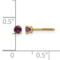 14K Yellow Gold Madi K 3mm Round Amethyst Birthstone Screwback Post Earrings view 4