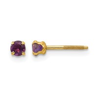14K Yellow Gold Madi K 3mm Round Amethyst Birthstone Screwback Post Earrings view 1