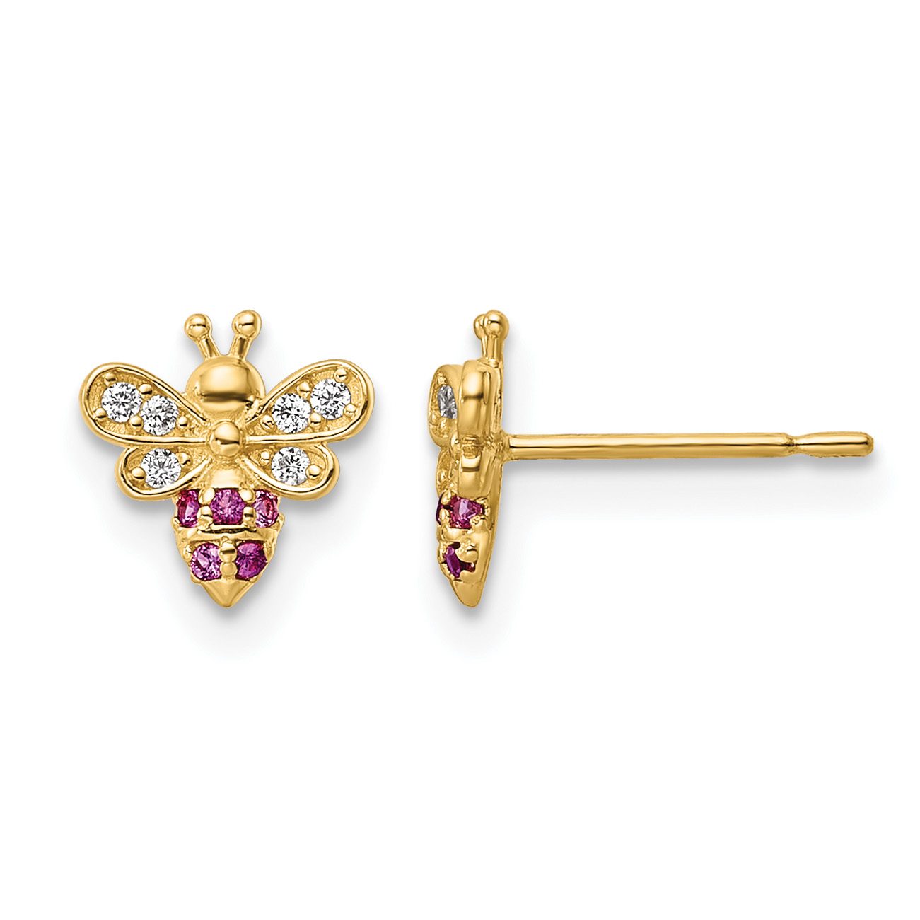 14k Madi K Clear & Red CZ Bee Post Earrings (GK1133)