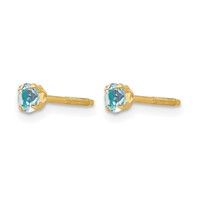 14K Yellow Gold Madi K 3mm Round Aquamarine Birthstone Screwback Post Earrings view 2