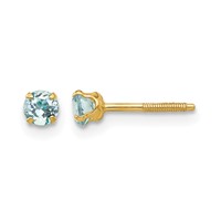 14K Yellow Gold Madi K 3mm Round Aquamarine Birthstone Screwback Post Earrings view 1