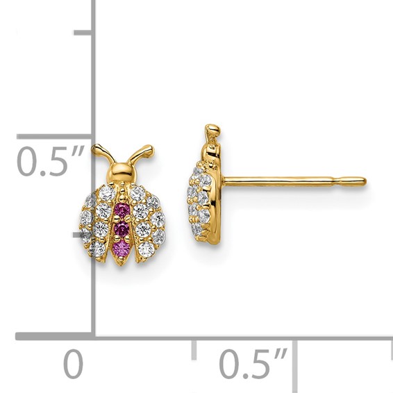 14k Madi K Clear and Red CZ Ladybug Post Earrings