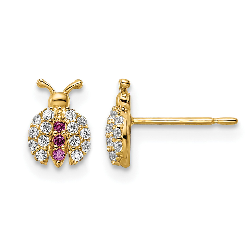 14k Madi K Clear & Red CZ Lady Bug Post Earrings (GK1141)