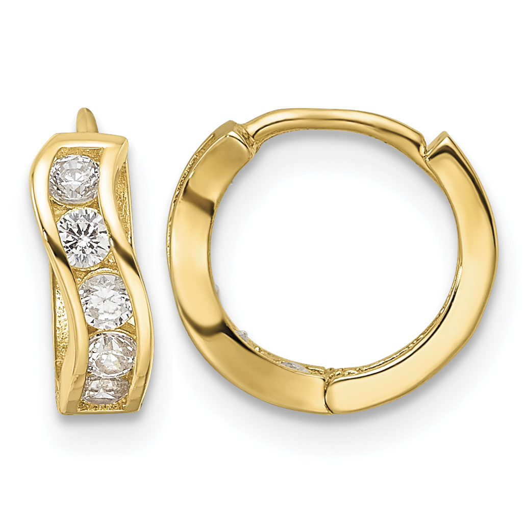 14k Madi K Polished CZ Wavy Hinged Huggie Hoop Earrings (GK1144)