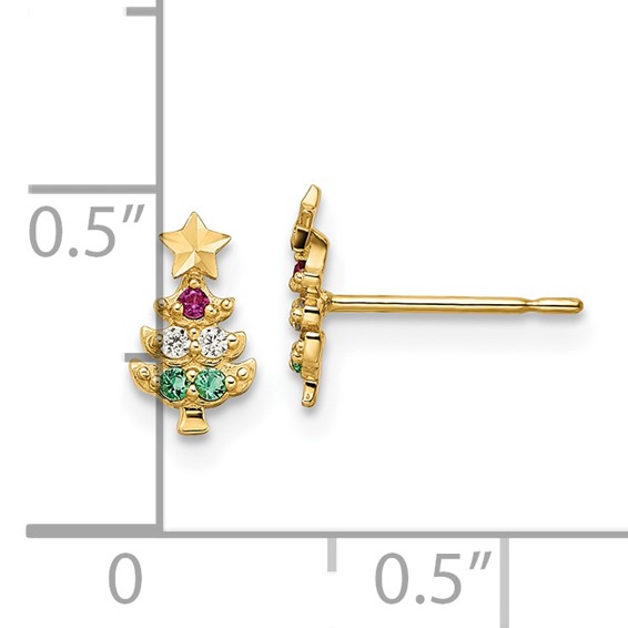 14k Madi K Red CZ/Clear CZ/Green Glass Christmas Tree Childrens Post Earrings