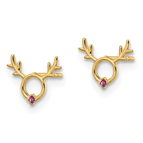 14k Madi K Red CZ Reindeer Childrens Post Earrings
