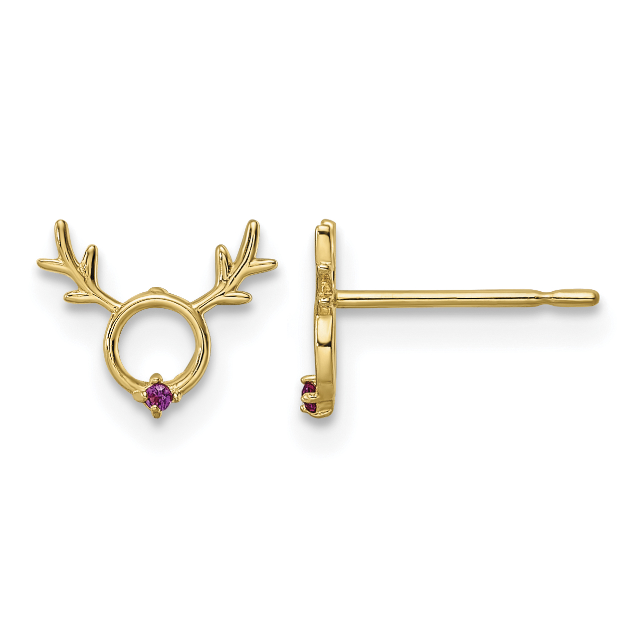 14k Madi K Red CZ Reindeer Post Earrings (GK1146)