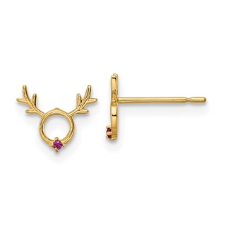 14k Madi K Red CZ Reindeer Childrens Post Earrings