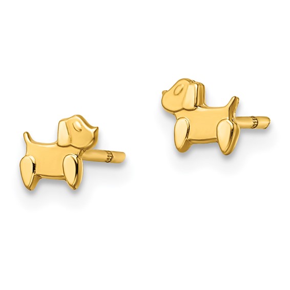 14k Madi K Polished and Satin Tiny Dog Childrens Post Earrings