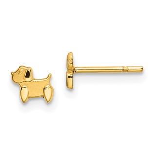 14k Madi K Polished and Satin Tiny Dog Childrens Post Earrings
