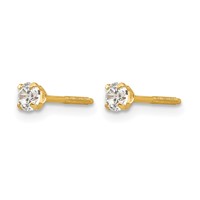 14K Yellow Gold Madi K 3mm Round White Zircon Birthstone Screwback Post Earrings view 2