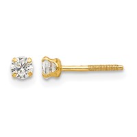 14K Yellow Gold Madi K 3mm Round White Zircon Birthstone Screwback Post Earrings view 1