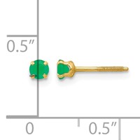 14K Yellow Gold Madi K 3mm Round Emerald Birthstone Screwback Post Earrings view 4