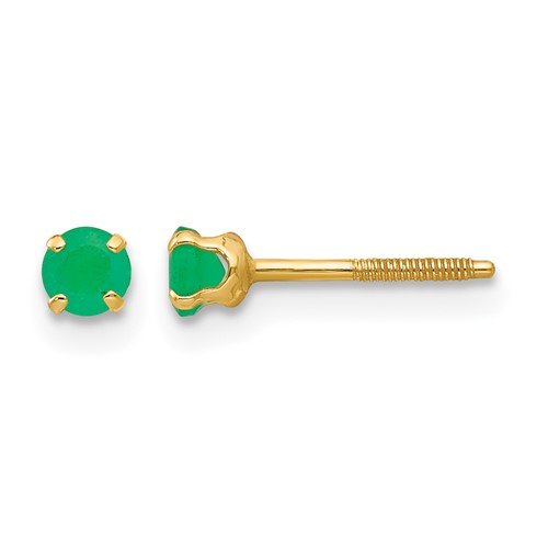 14K Yellow Gold Madi K 3mm Round Emerald Birthstone Screwback Post Earrings