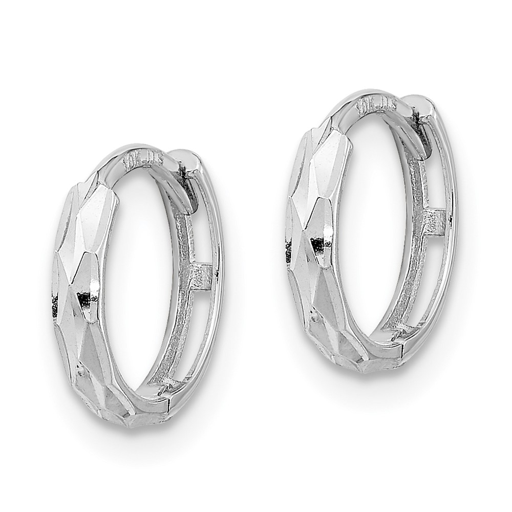 14K White Gold Madi K Hinged Diamond Cut Hoop Earrings (GK1160)