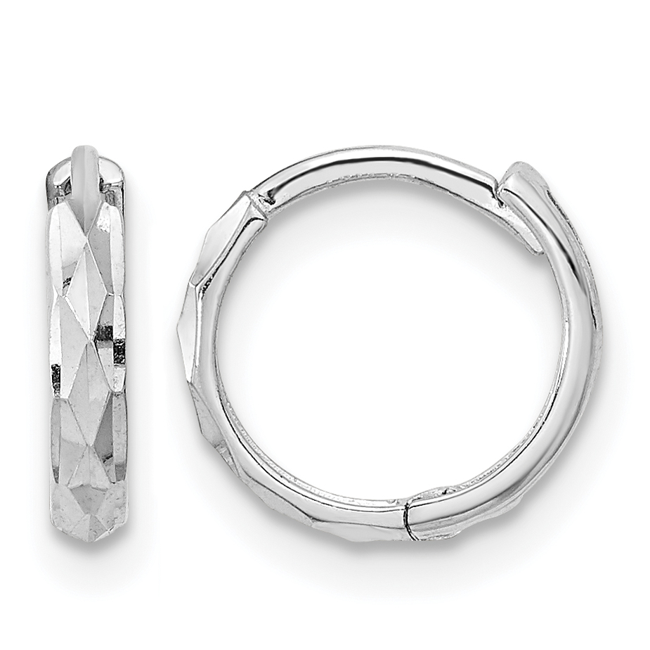 14K White Gold Madi K Hinged Diamond Cut Hoop Earrings (GK1160)