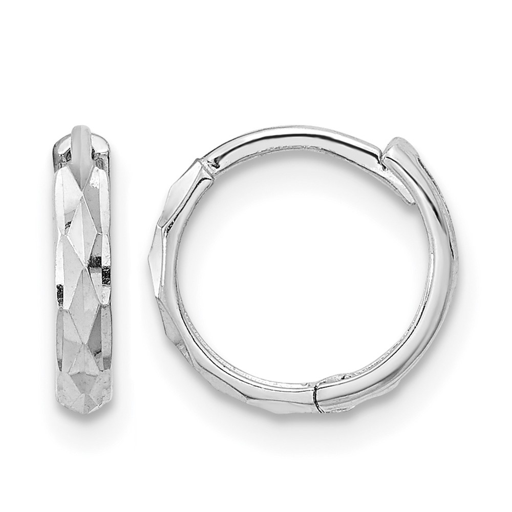 14K White Gold Madi K Hinged Diamond Cut Hoop Earrings (GK1160)