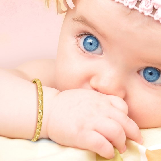 14K Satin and Diamond-cut 3.15mm Flexible Baby Bangle