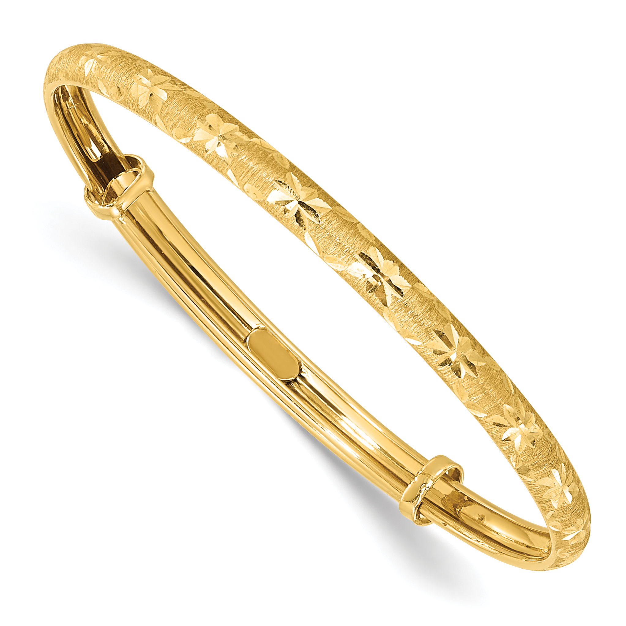 14K Polished Satin and Diamond-cut Adjustable Baby Bangle (GK1165)