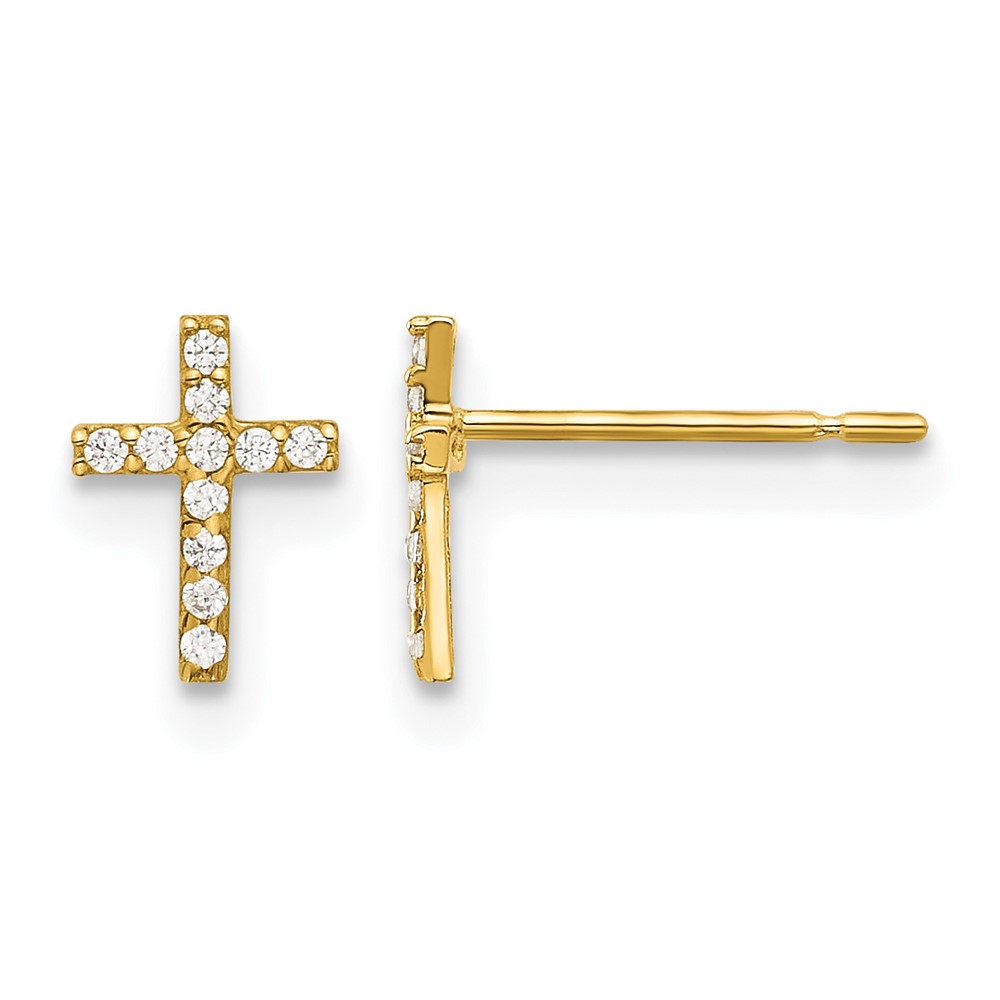 14k Madi K Polished CZ Cross Post Earrings (GK1168)