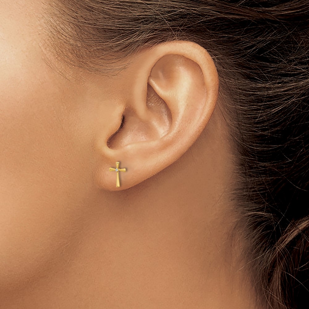 14k Madi K Polished CZ Cross Post Earrings (GK1169)