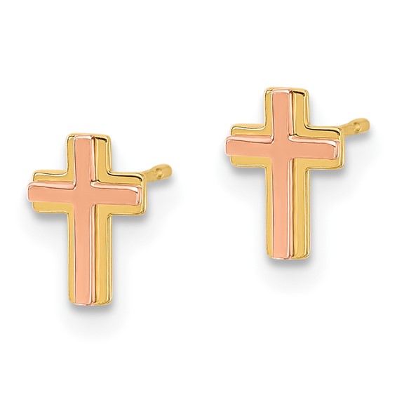 14k Madi K Two-tone Cross Childrens Post Earrings