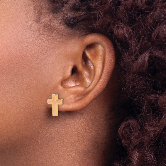 14k Madi K Two-tone Cross Childrens Post Earrings