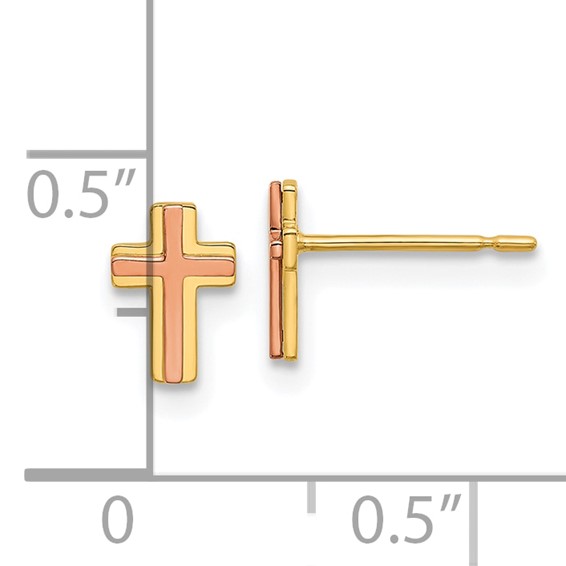 14k Madi K Two-tone Cross Childrens Post Earrings