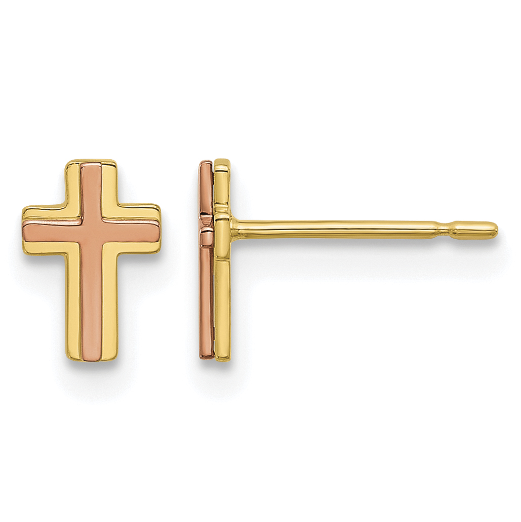 14k Madi K Two-tone Cross Post Earrings (GK1171)