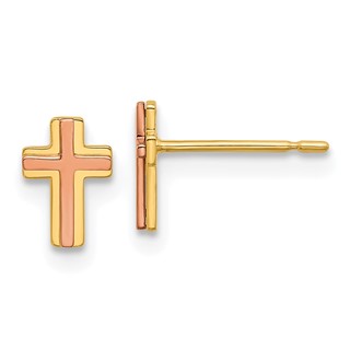 14k Madi K Two-tone Cross Childrens Post Earrings