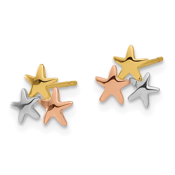 14k with Rose and White Rhodium Madi K Polished Stars Childrens Post Earrings