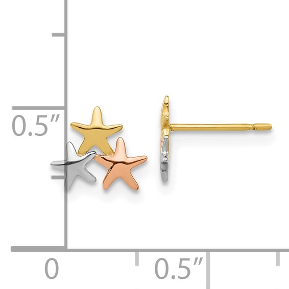 14k with Rose and White Rhodium Madi K Polished Stars Childrens Post Earrings
