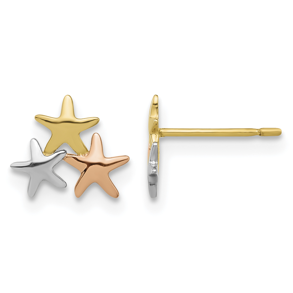 14k Madi K with Rose and White Rhodium Polished Stars Post Earrings (GK1173)