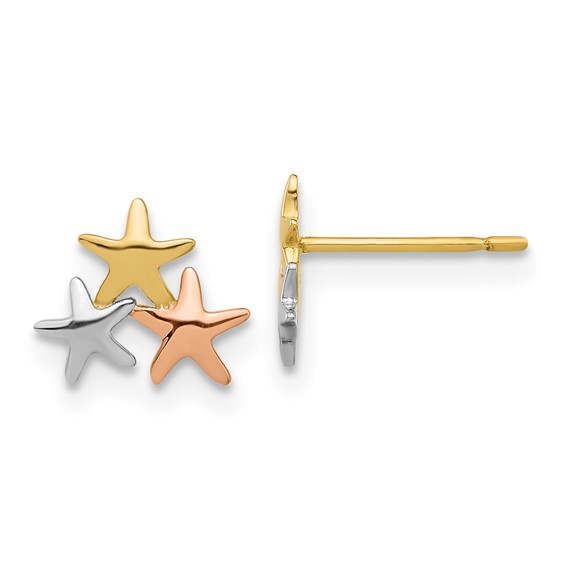 14k with Rose and White Rhodium Madi K Polished Stars Childrens Post Earrings