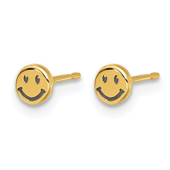 14k and Black Rhodium Madi K Polished Smiley Face Childrens Post Earrings