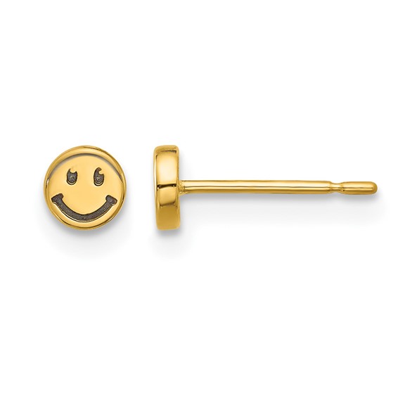 14k and Black Rhodium Madi K Polished Smiley Face Childrens Post Earrings