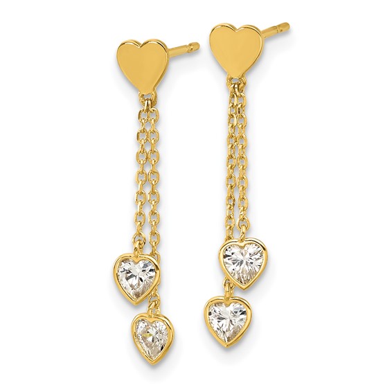 14k Madi K Polished CZ Hearts Post Dangle Childrens Post Earrings