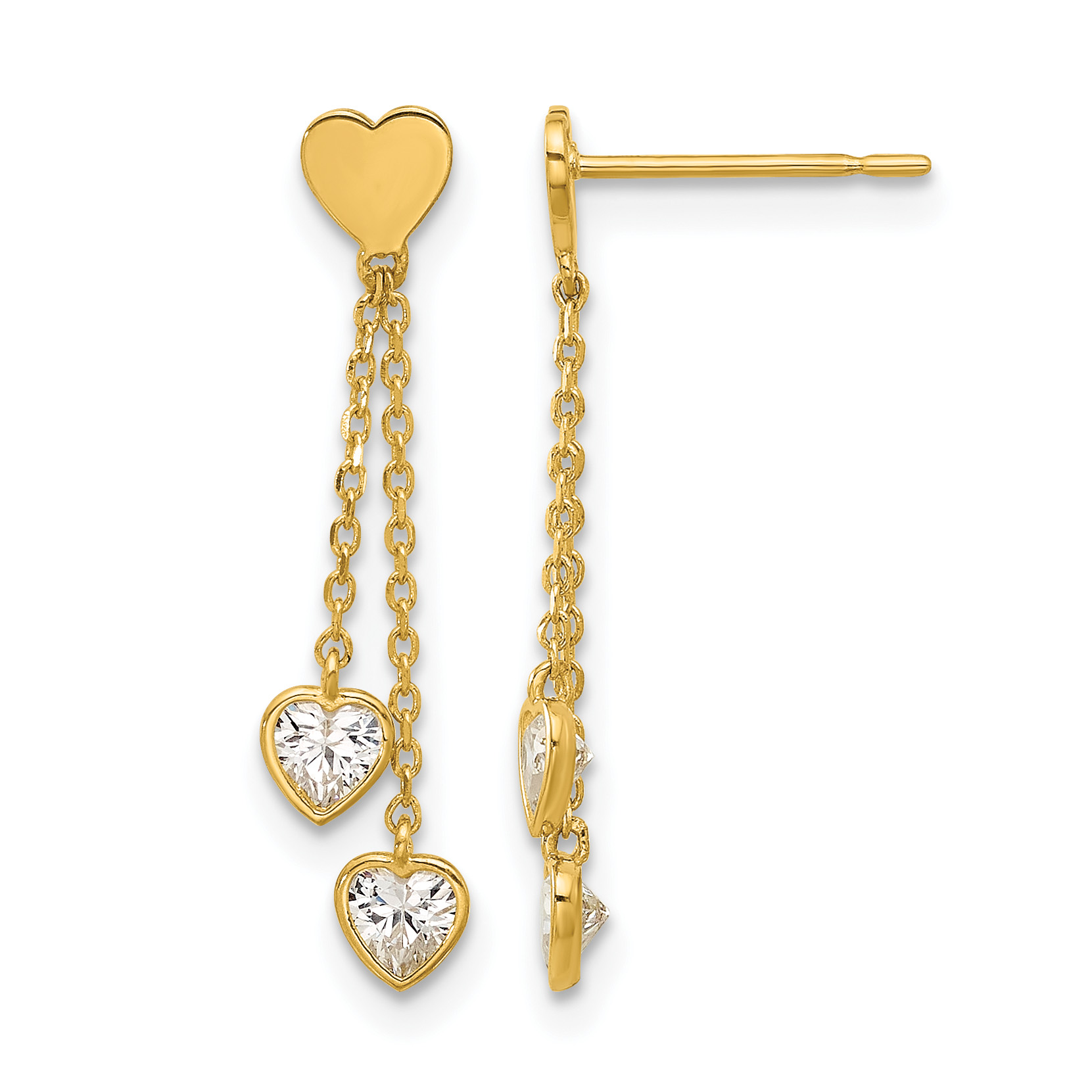 14k Madi K Polished CZ Hearts Post Dangle Earrings (GK1176)