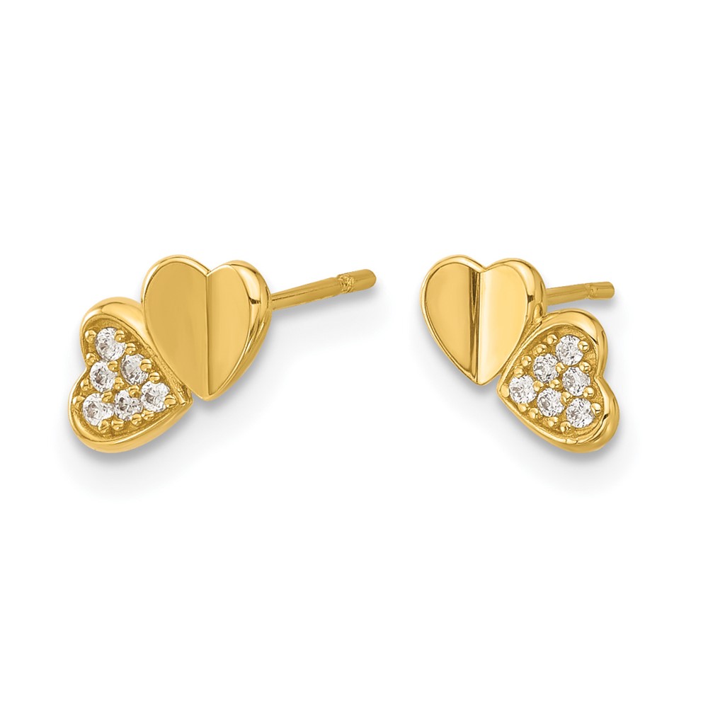 14k Madi K Polished CZ Double Hearts Post Earrings (GK1178)