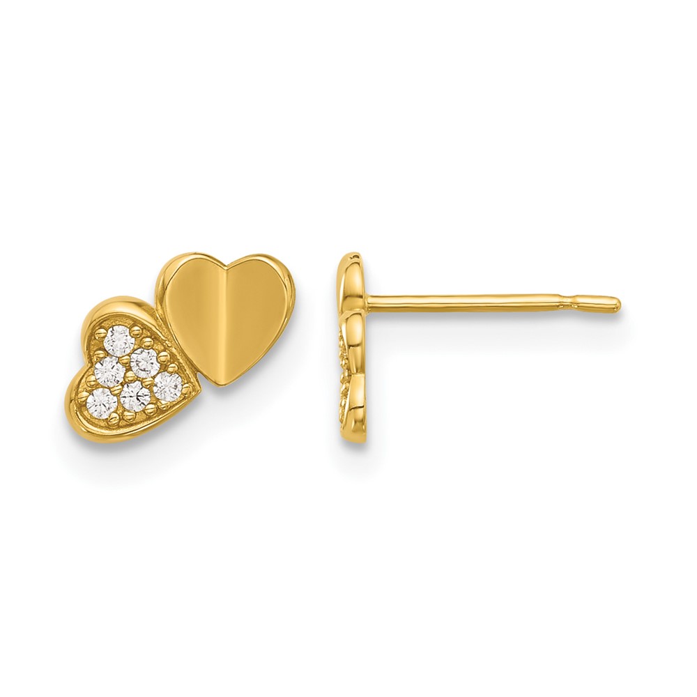14k Madi K Polished CZ Double Hearts Post Earrings (GK1178)