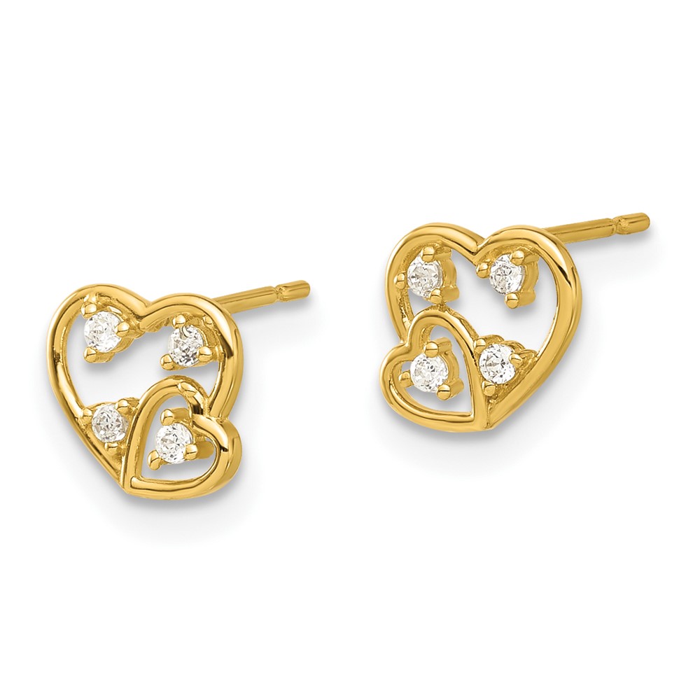 14k Madi K Polished CZ Hearts Post Earrings (GK1179)