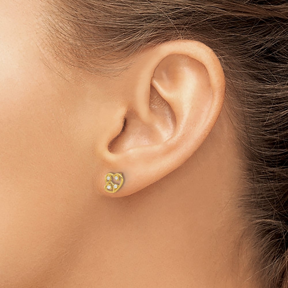 14k Madi K Polished CZ Hearts Post Earrings (GK1179)