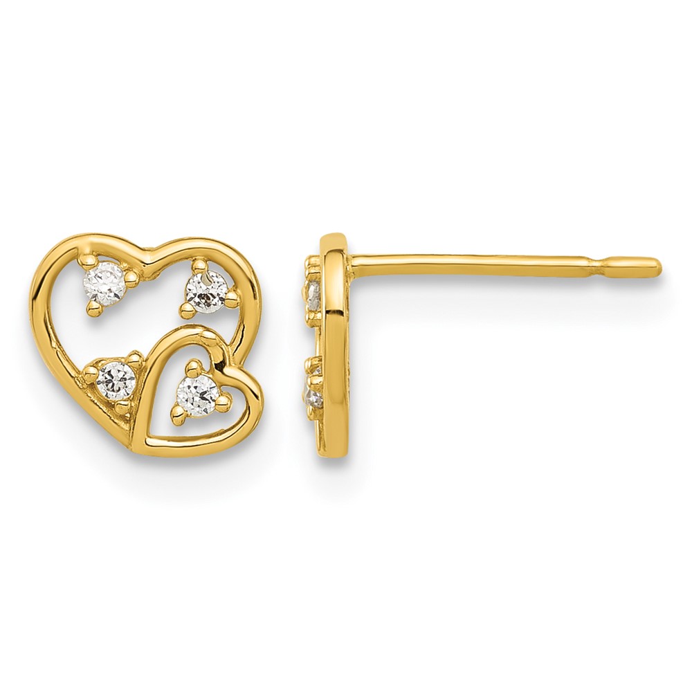 14k Madi K Polished CZ Hearts Post Earrings (GK1179)