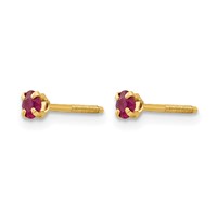14K Yellow Gold Madi K 3mm Round Ruby Birthstone Screwback Post Earrings view 2