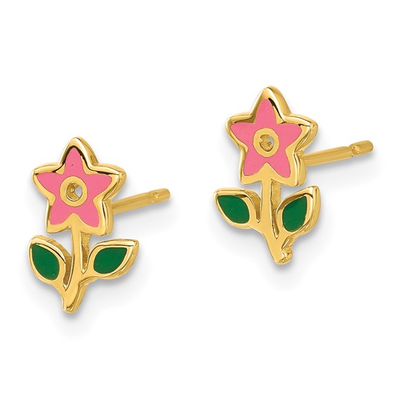 14k Madi K Polished Enameled Flower Childrens Post Earrings